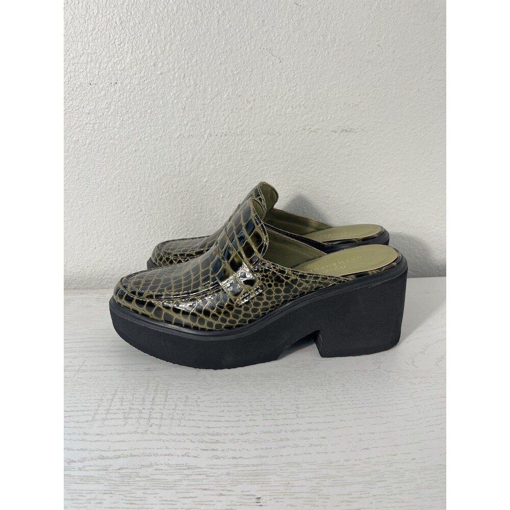 Anthropologie Matisse Footwear Kelly Loafer Platform Mule Shoes Olive Croc Sz 9M